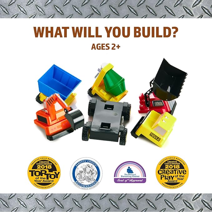 POPULAR PLAYTHINGS Magnetic Build-A-Truck Set Construction Vehicle Toys for Toddlers Play Gifts for Boys Ages 2 &amp Up - 5 Pieces