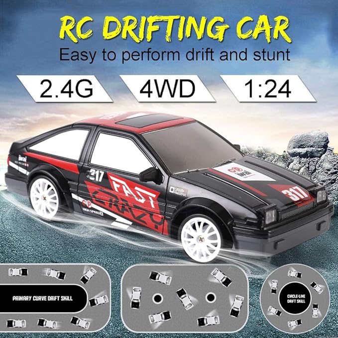 Liberty Imports RC Drift Car 1/24 2.4GHz 4WD Remote Control Sport Racing On-Road Vehicle with LED Light Batteries and Drift Tires (Style 4)