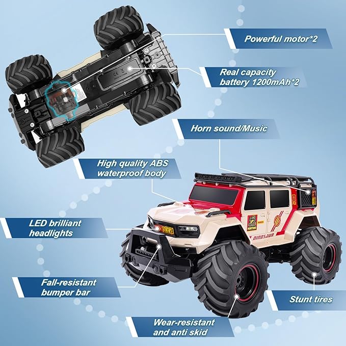 1:14 RC Police Car Waterproof Amphibious Remote Control Police Car for Kids with Siren Lights Boys Girls Age 6 7 8 9 10 11 12 Gift Present Toy(Yellow)