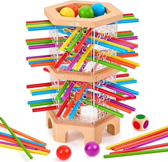 Montessori Wooden Board Game 42 Colorful Sticks Dice Games for Kids 3 4 5 6 Years Math Learning Toys Fine Motor Skills &amp Counting Educational Toy Family Travel Game Birthday Gifts for Boys Girl