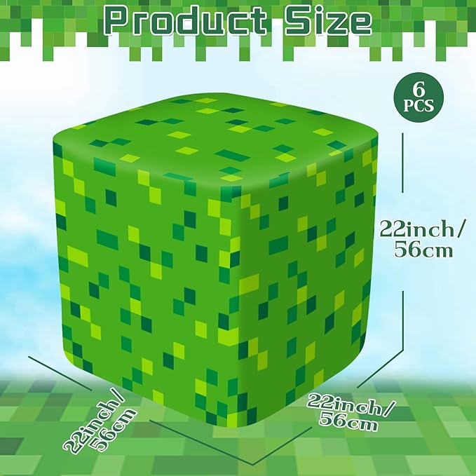 6Pcs Large Pixel Mining Party Inflatable Building Blocks Video Game Party Decorations Pixel Mining Theme Birthday Inflatable Blocks Video Gaming Centerpieces Boxes for Kid Teen Gift Favor Supplies