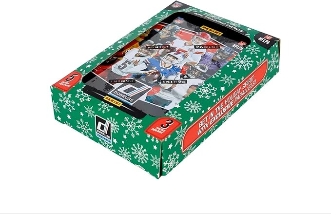 2025 Panini Donruss Football Winter Holiday Tin Trading Card Box (3 Exclusive Press Proof Purple Cards Per Tin)