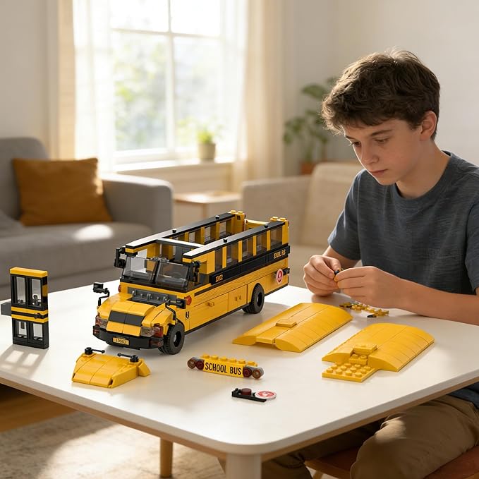 School Bus Building Block Set STEM Educational Construction Vehicle Model Compatible with Lego Yellow School Transport Bus Brick Kits Gift for Adults Teens 14+ 788 PCS