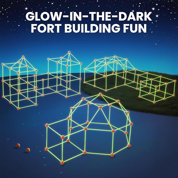 Tiny Land Glow Fort Building Kit for Kids Creative Fort Indoor &amp Outdoor Construction Toys with 86 Rods and 44 Balls for 5-12 Year Old Boys &amp Girls STEM Building Toy Gifts with Storage Bag