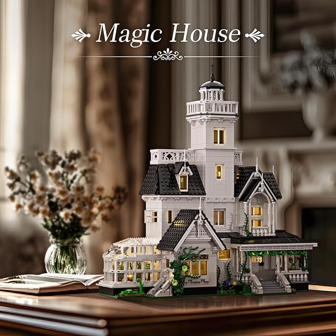 Magic House Building Set with LED Light Owens House Blocks Toy Creator Architecture Model Building Kit Compatible with Lego Horror House Home Office Decor Gift for Adults (1877PCS)