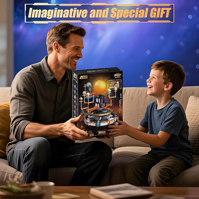 JAKI Solar System Building Set - Electric Solar System Model with Dynamic Lighting and Real Rotating Effects STEM Educational Space Toy for Teens and Adults Home Office Decoration.