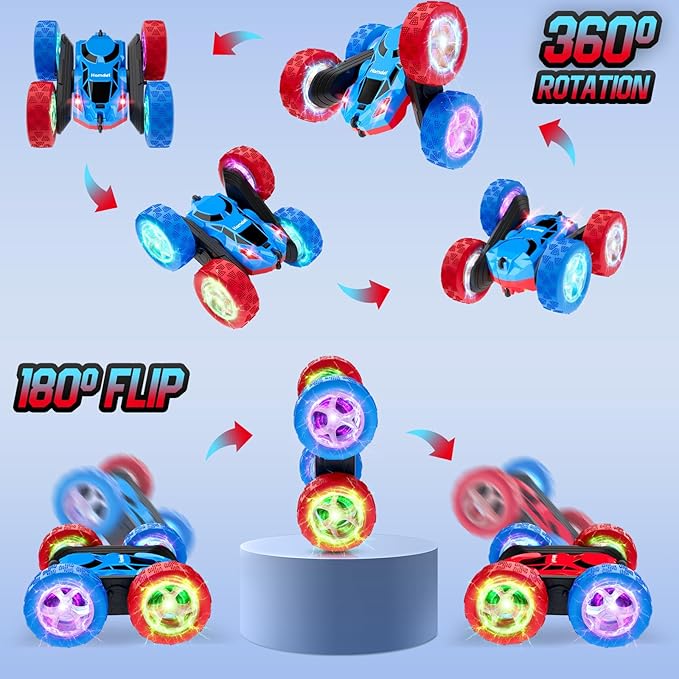 Remote Control RC Car for Kids 6-12 High-Speed 4WD Stunt Car with LED Lights &amp 360° Rotation 2.4GHz Off-Road Vehicle Toy with Rechargeable Battery Cool Valentines and Birthday Gift for Boys