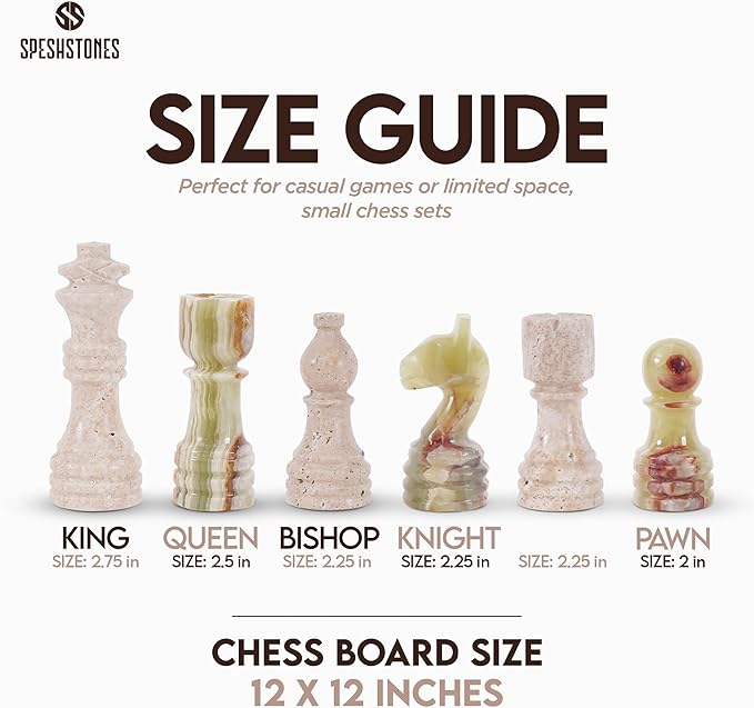Marble Chess Set 12 Inch Handmade Travertine and Green Board Games for Adults with Storage Box Classic Table Chess Board with Pieces &amp 2 Extra Queens Gifts &amp Home Décor