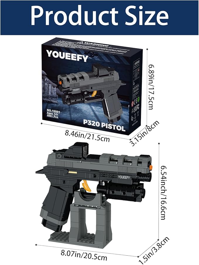 1:1 P320 Pistol Building Blocks Set 400+ Pieces Building Blocks Model Gun Toy for Adults &amp Kids 14+ Unique Collectible Gift for Christmas Birthday Military Fans (P320)