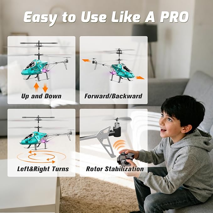 XIKOTEC Remote Control Helicopter RC Helicopter Toy for Kids 2.4GHz RC Plane with LED Lights RC Flying Toy Easy to Fly Indoor/Outdoor Gifts Toys for Kids Beginners 8+ (Blue)