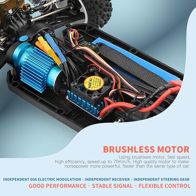 GoolRC WLtoys 124007 Brushless RC Cars 1:12 Scale Remote Control Car 4WD 75km/h High Speed Racing Car 2.4GHz All Terrain Off Road RC Truck RTR with Metal Chassis for Adults
