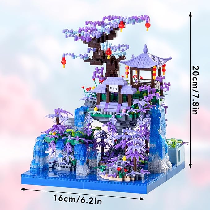 Peach Blossom Pond Building Blocks SetBuilding Blocks Set Gifts for Adults and Kids Micro Bricks Cherry Blossom Tree House Kit with LED Light and Display Box（2500+Pieces）