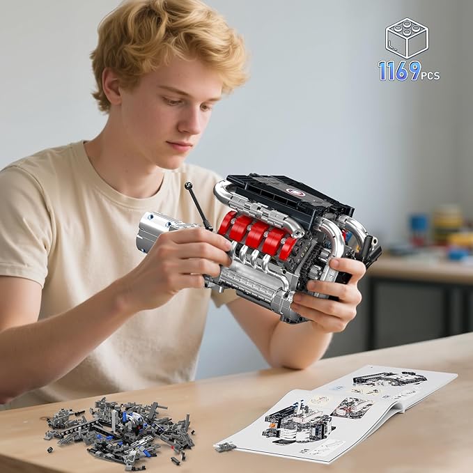 V8 Engine Building kit for Kids 8-14 Runnable Model Engine Building Sets 1169 Pcs DIY Educational STEM Engine Building Toys for Kids Science Learning Best Birthday Gifts Ideas for Boys Girls Adults