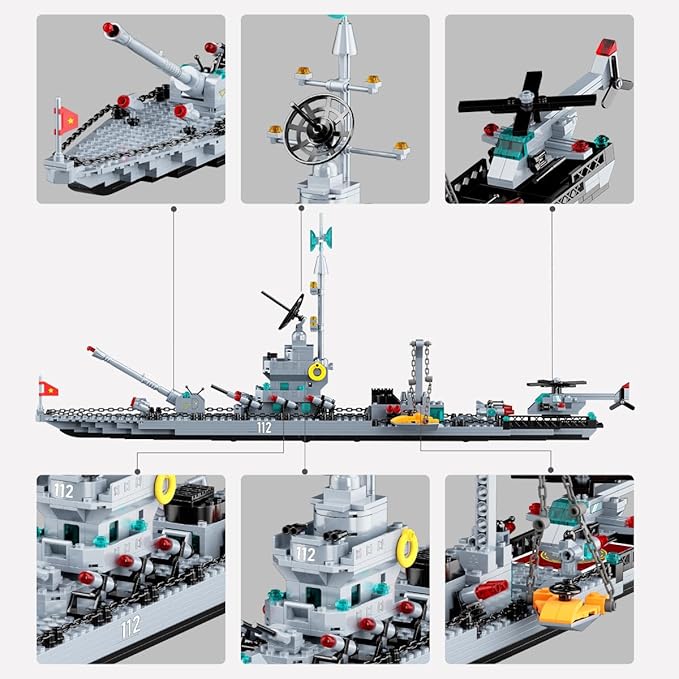 Battleship Building Block Set 6-in-1 X-Large WW2 Military Battle Ship Aircraft Carrier Toys Navy Warship MOC Model Kits Ideas Birthday for Adults Men Boys Age 8-12 8-14 8+
