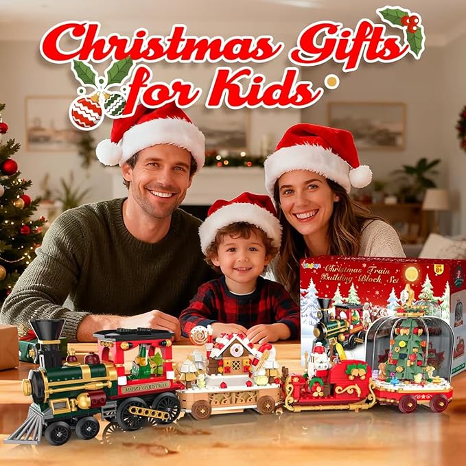 Christmas Train Building Blocks Set Trian Model Building Toy Collectible Holiday Block Sets for Boys &amp Girls Home Decor for Adult Boys Girls Kids Aged 8+(1041 PCS)