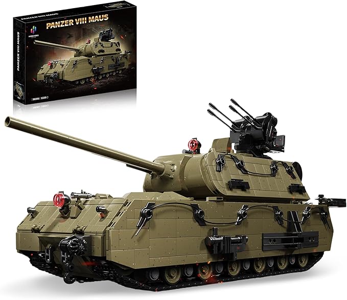 WW2 Panzer VIII Maus Tank Building Sets for Adults Army Military Vehicles Collectible Model for Home Decor (Olive Green)