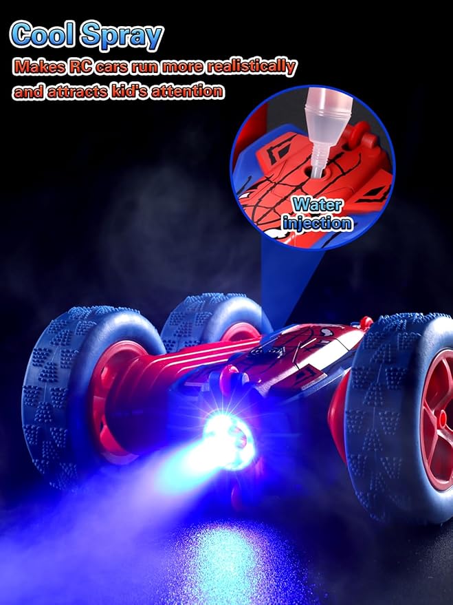Spider Remote Control Car - 360° Flip RC Toys for 4 5 6 7 8 Year Old Boys 2.4Ghz Double Sided RC Stunt Car with Light Spray Birthday Xmas Gifts for Kids Age 4-6 5-7 8-12