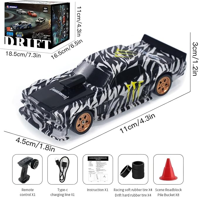 Remote Control Car 2.4GHz High Speed 15KM/H RC Cars Toys1/43 Scale Mini RC Drift Car RTR Mini Racing Vehicle for Adults - Indoor/Outdoor Use (4301 1Battery Box)
