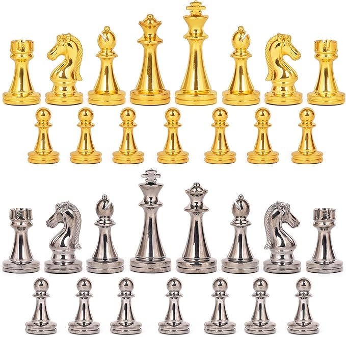 Metal Chess Set for Adults and – Marbling Chess Board with Chess Pieces – Travel Chess Sets with Extra Queens with zinc Alloy Metal Pieces – Ideal for Beginners and Professional Players