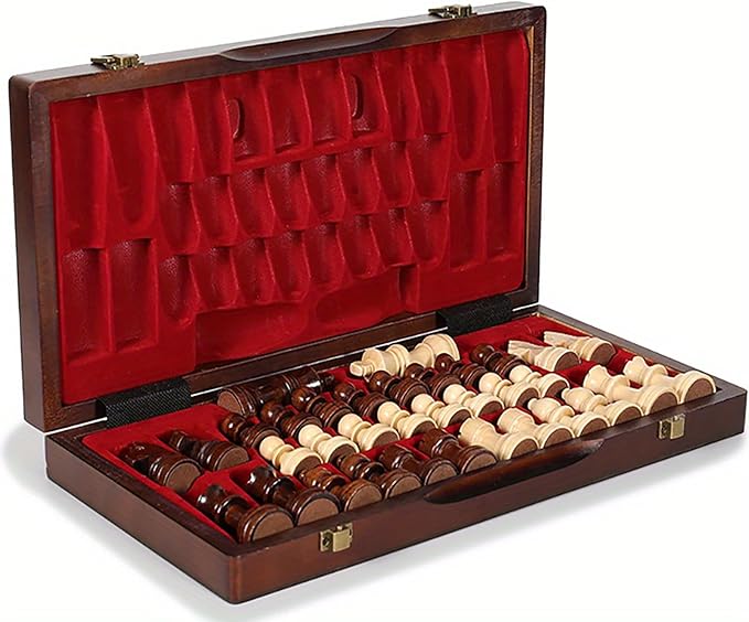 15-Inch Magnetic Wooden Chess Set with 2 Extra Queens – Handcrafted Foldable Board Game for Adults Beginners