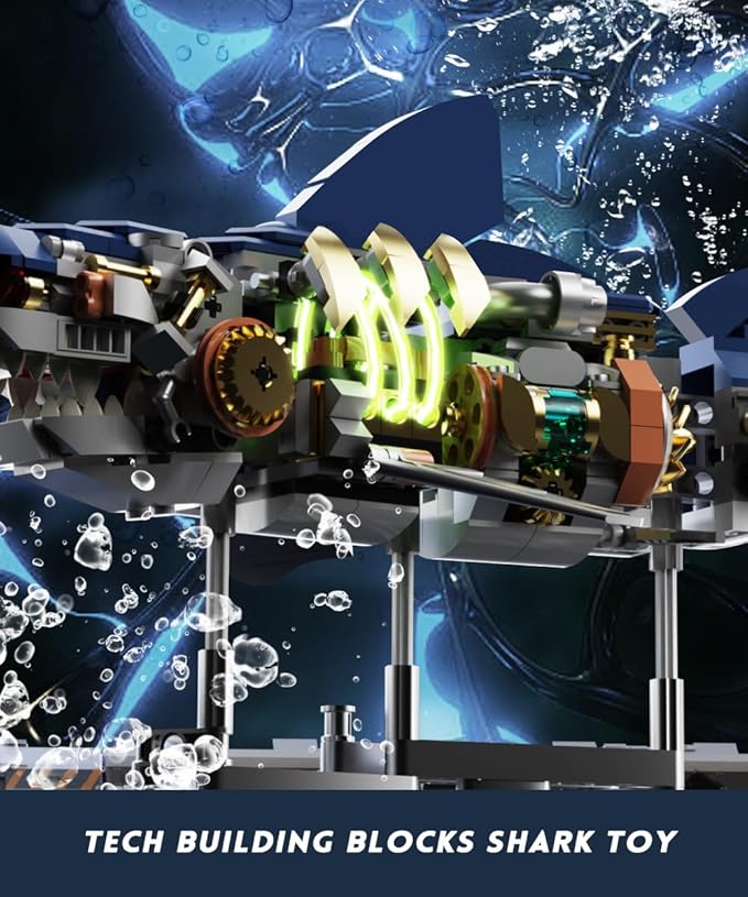 Ideas Mechanical Shark Building Set - with Display Stand and Light Marine Animal with Linkage Function for Adults Ocean &amp Mechanical Enthusiasts. (Compatible with Legos)