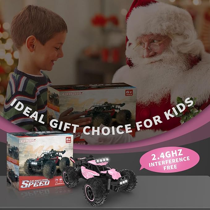Carox Remote Control Car 2.4GHz 25KM/H High Speed RC Car 1:18 Off-Road Monster Truck with LED Lights and 1800mAh Rechargeable Battery – Ideal Gift for Boys 6+