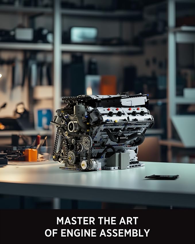 Nifeliz V8 Engine Building Set Exclusive Advanced Collector's Engine Model Physical Science Experiment Toy for Adults Home or Office Décor (2725 PCS NF10287)