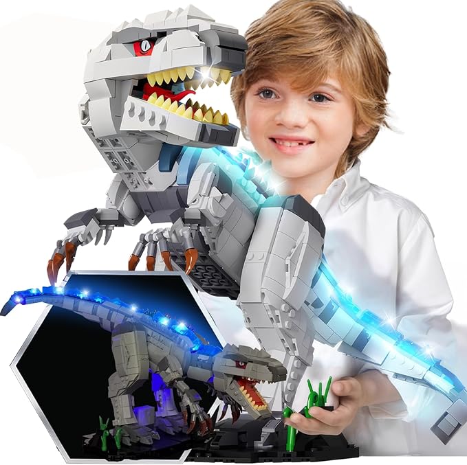 Light Up Dinosaur Building Block Sets Glowing Tyrannosaur Building Kits Construction Dino Educational Building Sets for Boy 6+ and Adult 23.6 Inch Big Size