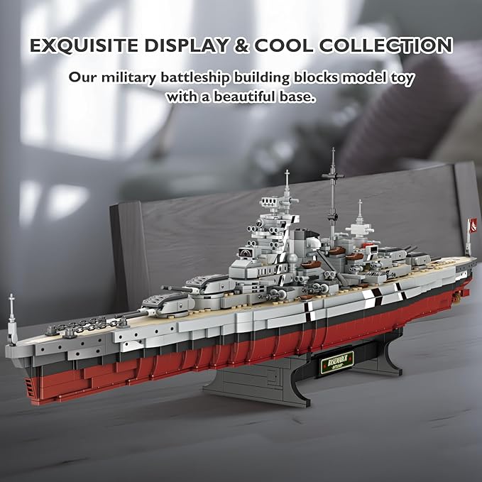 JMBricklayer Battleship Building Block Set 60006 Military Warship Toys Bismarck Class Battle Ship Boat Kit Collectible Display Sets for Adults Army Toy Gifts for Adults