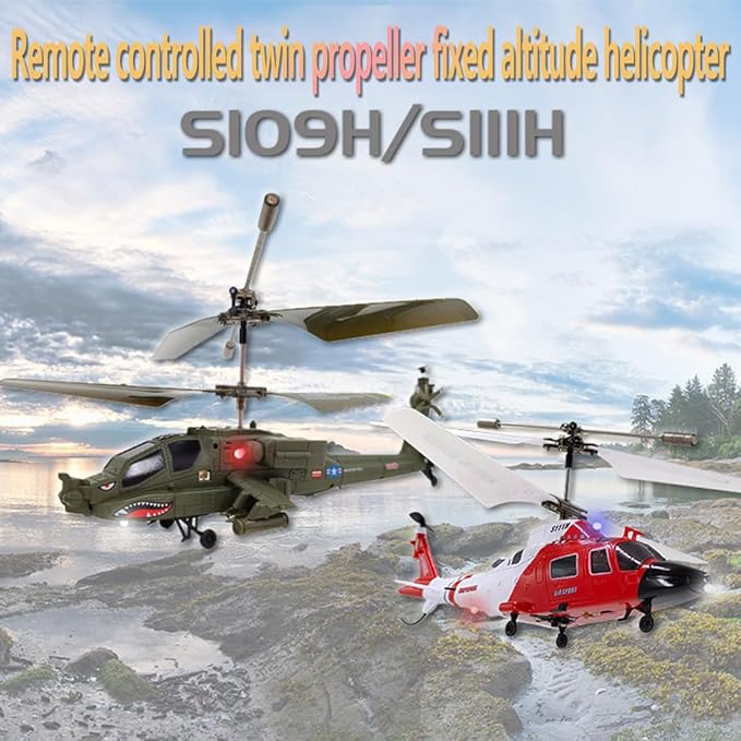 S109H Remote Control Helicopter for Adults 2.4G RC 3CH Dual-Prop Gyro Stabilized Airplane Model with Bright Night Navigation Lights RC Helicopter Model - RTF Version/Army Green