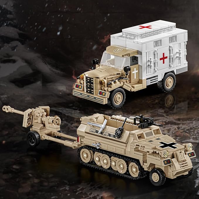 WWII Military Vehicle Opel Blitz Truck &amp Armored Halftrack Building Toy Compatible with Lego Military Set Great Gifts for Adults &amp Kids Age 8+ (994PCS)