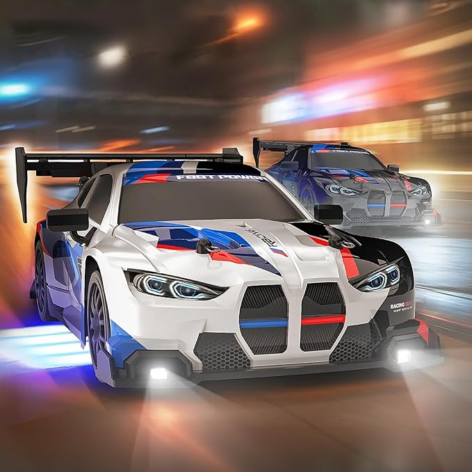 RC Drift Car 1:24 Scale Remote Control Vehicle for Kids2.4GHz 20KM/H 4WD High Speed RC Cars with LED Light Two Batteries &amp Drifting Tires Racing Sport Toy Cars for Adults Boys Girls Kids 8607WH