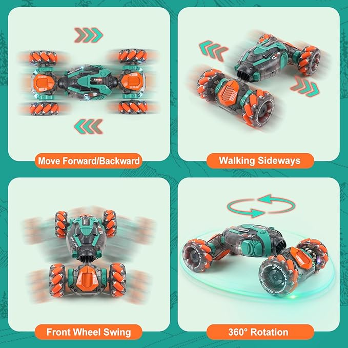 Gesture Sensing RC Stunt Car for Kids - 2.4Ghz Remote &amp Hand-Controlled Toy Birthday Gifts for Boys 6 7 8 9 10 11 12 Year Old Twist Off-Road Vehicle with Lights &amp Music