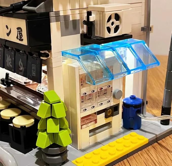General Jim's Japanese Steamed Bun House Building Set - 1108 Pieces 2-Story Modular Design USB Lighting Outdoor Seating &amp Display - Compatible with Major Brick Building Brands