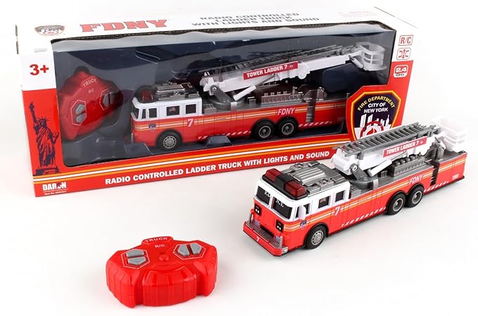 Daron FDNY Radio Control Ladder Truck – Officially Licensed Fire Department of New York RC Fire Truck Toy with Lights &amp Sounds – Extendable Swivel Ladder – Kids Ages 3+