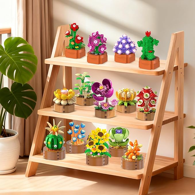 HOGOKIDS 15 Pack Flowers Succulents Mini Building Set for Adults Kids - 1314PCS Flower Plant Botanical Collection 3.6MM Bricks Toys Home Office Décor Easter Gifts for Women Boys Girls Age 6+