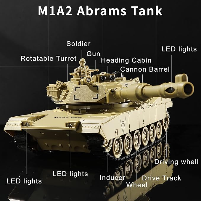 RC Military Tank Toy US M1A2 Abrams Remote Control Army Tank with IR Battle 2.4Ghz RC Military Vehicles for Boys Kids 6+ and Adults