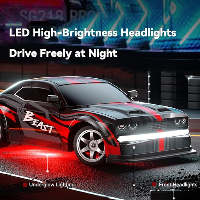SG218PRO 1/16 RC Drift Car for Adults 2.4G Full-Proportional 4WD Mini Remote Control Racing Car with LED Lights 25KM/H Electric 2 Batteries Sports Cars Toy Gift -RTR