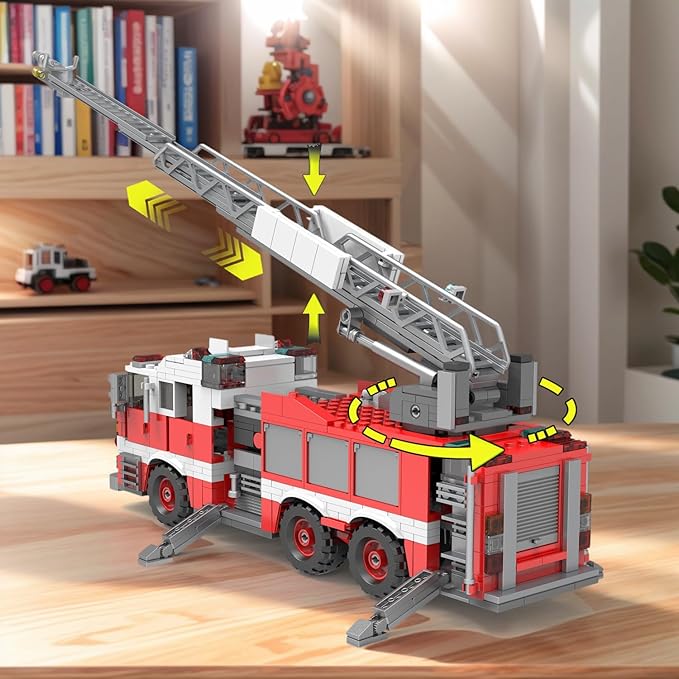 Light-Up Ladder Fire Truck Building Set – 720PCS STEM Toys for Kids &amp Adults City Firetruck Building Bricks with Flashing Lights Ideas Creative Gift for Birthday Christmas Compatible Building Br