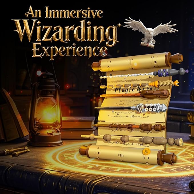 Sosuy Magic Scroll Wand Building Blocks Set — Wizard Scroll Kit with 6 Active Wands Collector Display Model Construction Ideal Gift for Fantasy Movie Fans for Kids Teens Adult 761 Pcs 8+