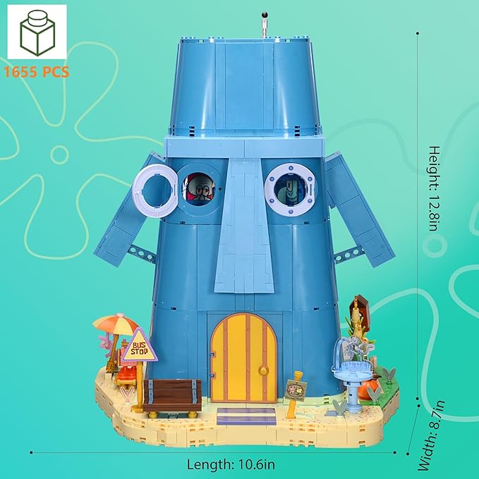 Toy Building Brick Blocks Toys Sets kit Action Figures Pineapple House Patrick Stone Star Home for Boys and Girls Kids Age 2-4 3-5 5-7 8-12 Fans Gift - 1655 pcs