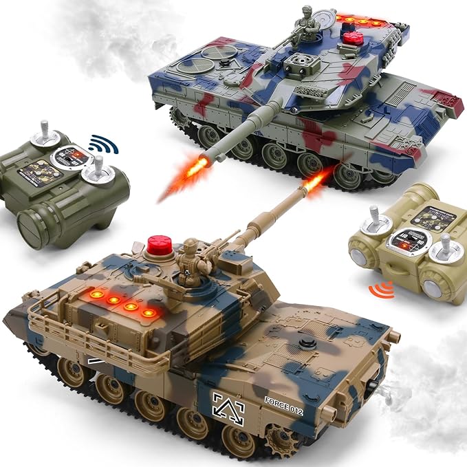RC Tank Set 1/24 Scale Army Battle Tanks with Life Indicators and Spray 35 Mins Playtime Remote Control Military Toys Set of 2 RC Vehicles for Kids and Adults