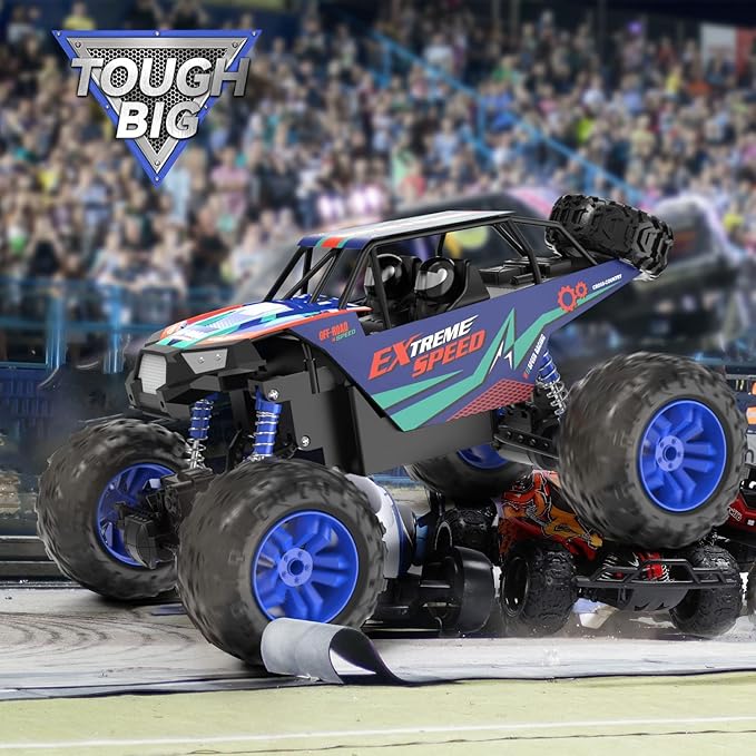 DEERC Large 1:8 Scale Upgraded Monster Truck Remote Control Car for Adults Boys Off Road RC Cars with Realistic Sound 2.4Ghz 4WD Rock Crawler Toy All Terrain Climbing 2 Batteries for 80 Min Play