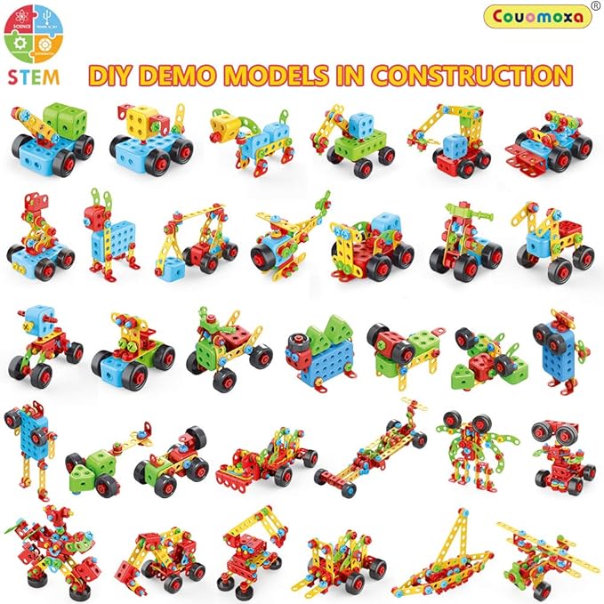COUOMOXA 404 Pcs Building Toys STEM for Kids: 62 DIY Demo Models Construction Creative Set - Educational Toy for 5 6 7 8 9 10+ Years Old Kids Home School - Birthday Gift for Boys Girls