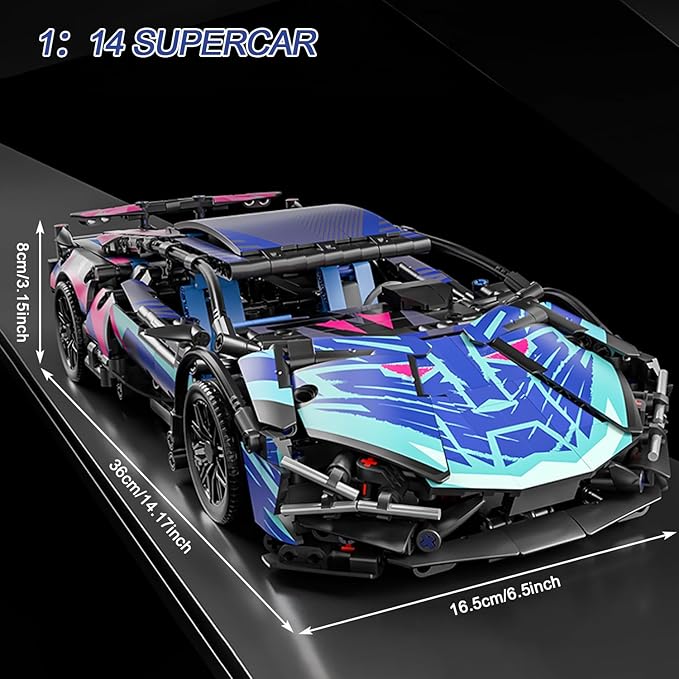 Sport Race Car Building Block Sets for Adults BoysRemote Control APP Supercar Toys Kits with LED Lights 1:14 Collectible MOC Contruction Birthday Gift for Teens Age 8-12 12-1614 14+(1314 PCS)