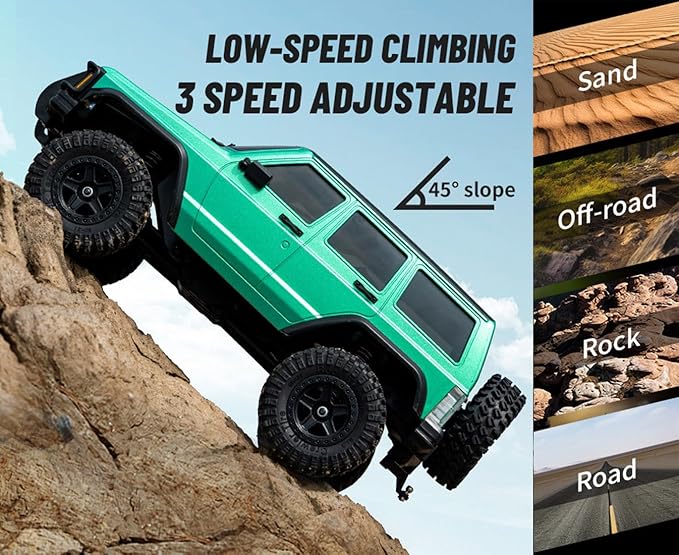 RC Rock Crawler 4x4 RC Jeep Truck 1/18 Scale Remote Control Crawler All Terrain 370 Motor Proportional Throttle Steering Upgraded Chassis 3 Speeds Lighting System‌ Hobby Model for Adult