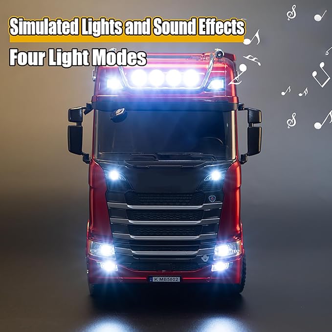 19Channels 770S Hobby RC Tractor Truck Toys 1/18 Scale Light Sound Effects Remote Control Lorry Car Vehicle Trailer for 14y+ Beginners Adults + (6-Wheels)