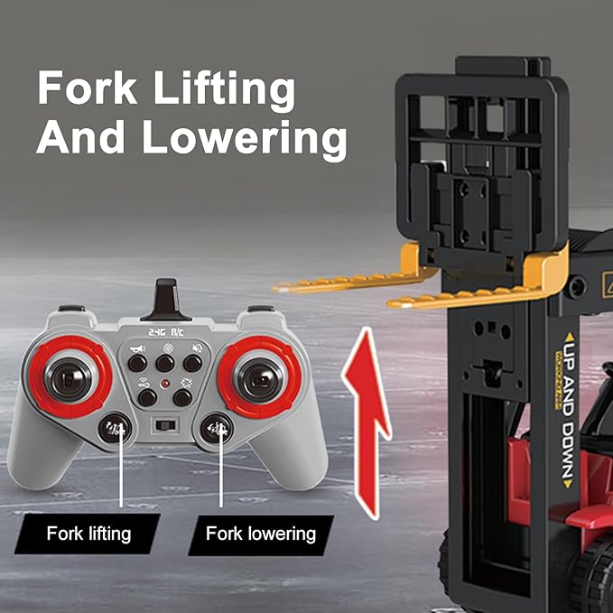 Remote Control Forklift 11 Channel 2 in 1 RC Forklift Transform Lift Fork &amp Hook 2.4Ghz RC Construction Vehicle Toy with Lights Sound Spray Function for Kids Adults