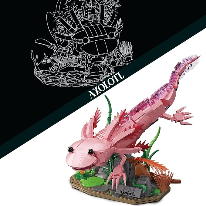Axolotl Building Set Compatible with LEGO Animals 998 PCS Marine Animal Building Kit with Movable Joints &amp Display Base STEM Building Toy Gift for Adults &amp Teens 14+ Creative Gift Desk Dec