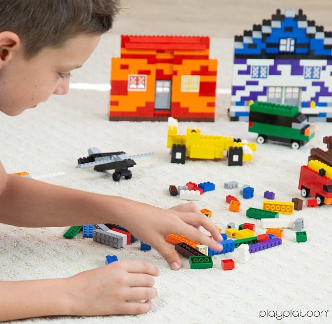 Play Platoon 1120 Pieces Building Bricks Set - 10 Classic Color Blocks - Bulk Building Blocks Compatible with Major Brands - 14 Different Shape Bricks - Includes Wheels Tires Axles Windows &amp Do